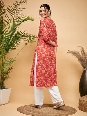 RUST PAISLEY PRINT GOTA STRAIGHT KURTA 3