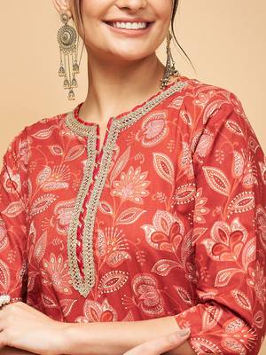 RUST PAISLEY PRINT GOTA STRAIGHT KURTA 4