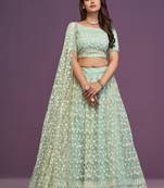 Pista Green Soft Net Sequins Embroidery Work Lehenga Choli For Women 