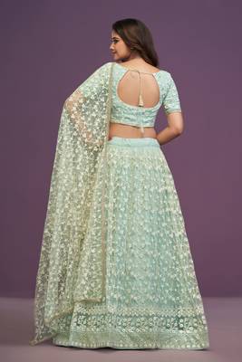 Pista Green Soft Net Sequins Embroidery Work Lehenga Choli For Women  4