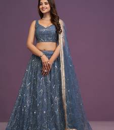 Beautiful Blue Sequins Embroidery Work Lehenga Choli With Dupatta Set
