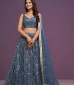 Beautiful Blue Sequins Embroidery Work Lehenga Choli With Dupatta Set