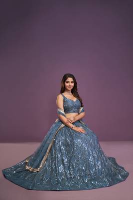 Beautiful Blue Sequins Embroidery Work Lehenga Choli With Dupatta Set 3