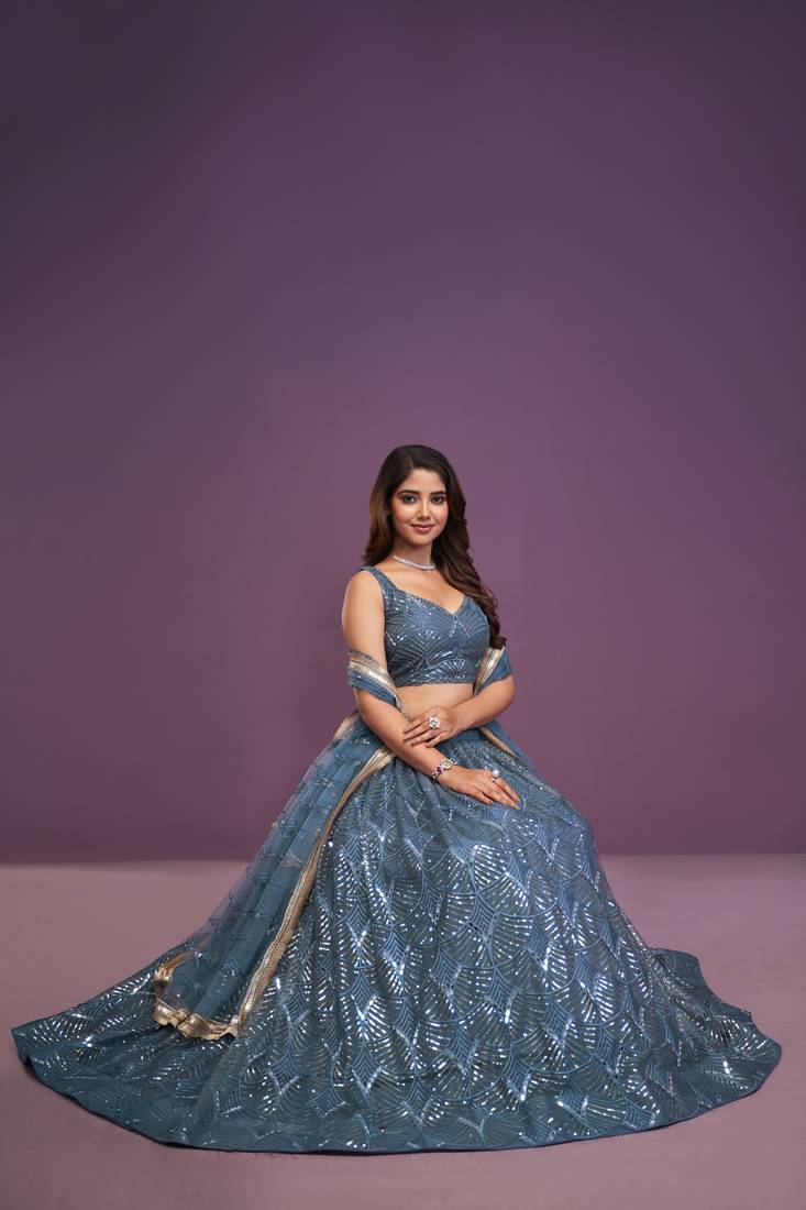 Beautiful Blue Sequins Embroidery Work Lehenga Choli With Dupatta Set
