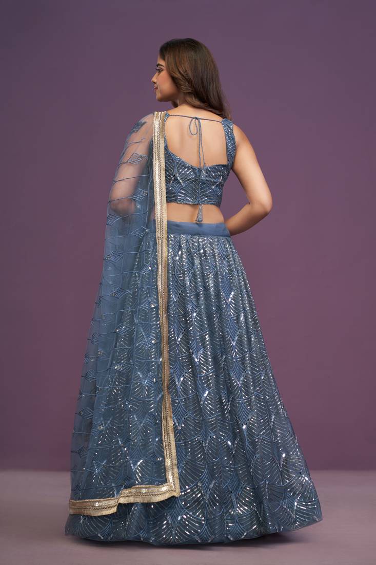 Beautiful Blue Sequins Embroidery Work Lehenga Choli With Dupatta Set