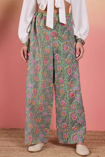 Grey kantha floral jaal print palazzo