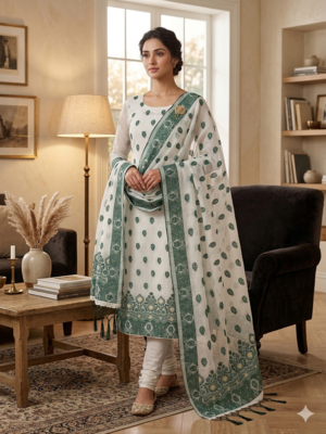  handloom banarasi resham cotton weaved dress material 2