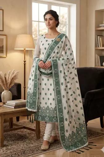  handloom banarasi resham cotton weaved dress material