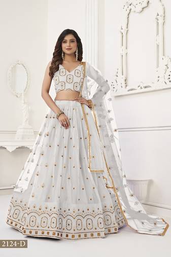 White Net Sequin Work Lehenga