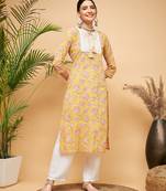 LIME PINK PRINT PATCH COTTON STRAIGHT KURTA