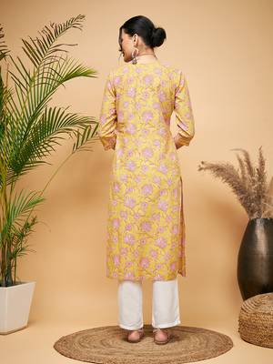 LIME PINK PRINT PATCH COTTON STRAIGHT KURTA 3