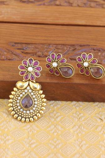 Designere gold plated kempu pendant set