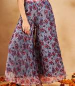 Off white floral print organza palazzo