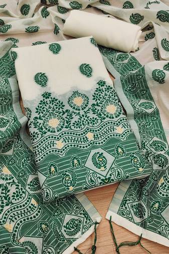  handloom banarasi resham cotton weaved dress material