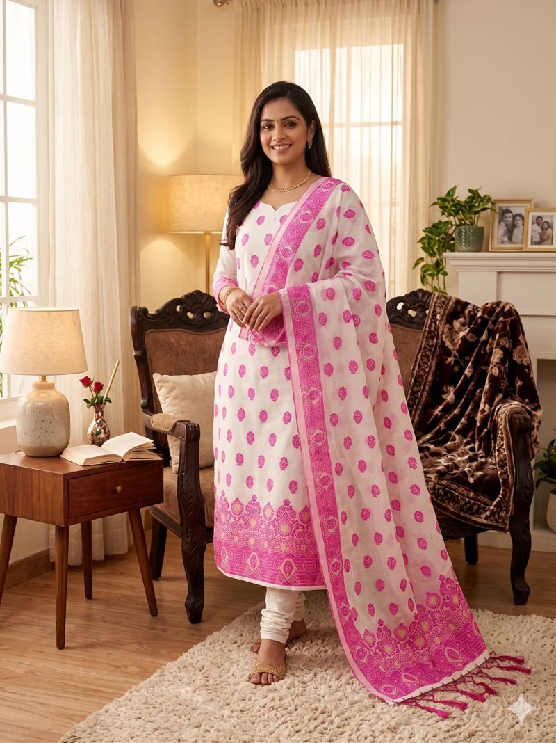  handloom banarasi resham cotton weaved dress material