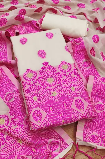  handloom banarasi resham cotton weaved dress material