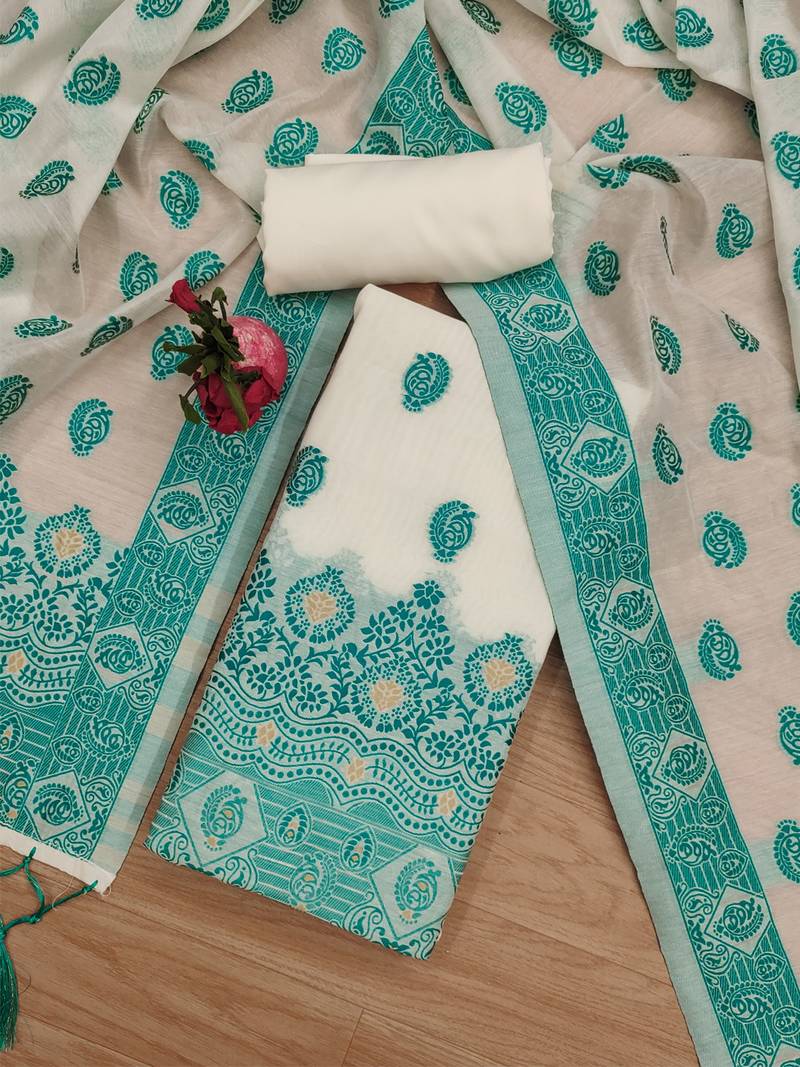  handloom banarasi resham cotton weaved dress material