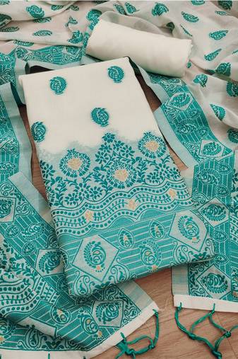  handloom banarasi resham cotton weaved dress material