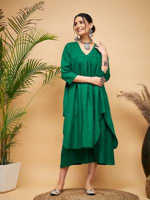 FOREST GREEN POPLIN FLARED KURTA 1