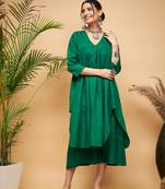 FOREST GREEN POPLIN FLARED KURTA