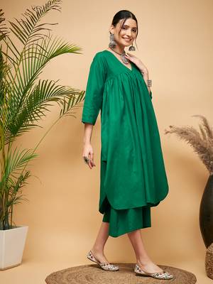 FOREST GREEN POPLIN FLARED KURTA 2