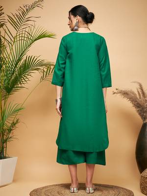 FOREST GREEN POPLIN FLARED KURTA 3
