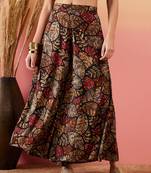 Black grey leaf print foil palazzo