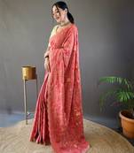 Tussar Silk Blend Sarees With Embroidery Jaal & Floral Design
