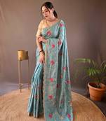 Tussar Silk Blend Sarees With Embroidery Jaal & Floral Design