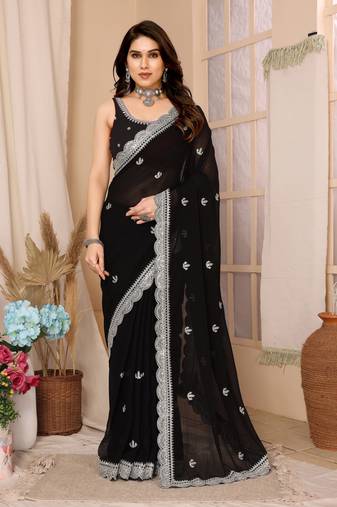 Soft Zomato Chiffon Embroidery Saree & Soft Zomato Chiffon Blouse