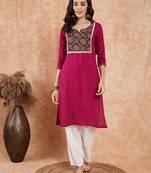 WINE PRINTED NECK PATCH WORK STRAIGHT KURTA