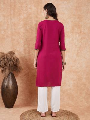 WINE PRINTED NECK PATCH WORK STRAIGHT KURTA 3