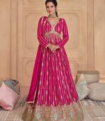 Magenta color pure georgette embroidered partywear dress