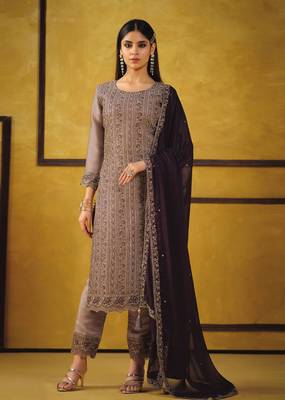 Brown color rangoli Silk Blend embroidered trendy salwar kameez 1