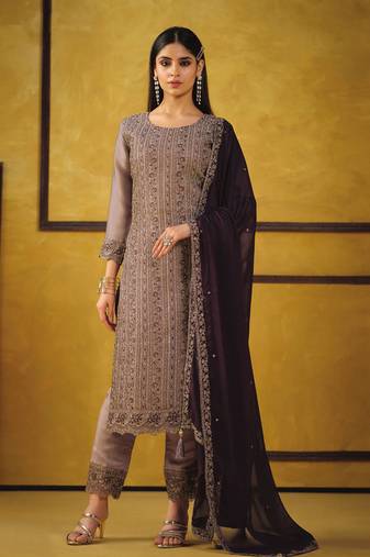 Brown color rangoli Silk Blend embroidered trendy salwar kameez