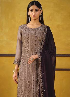 Brown color rangoli Silk Blend embroidered trendy salwar kameez 2