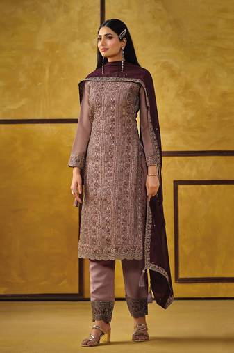 Chocolate color rangoli Silk Blend embroidered trendy salwar kameez