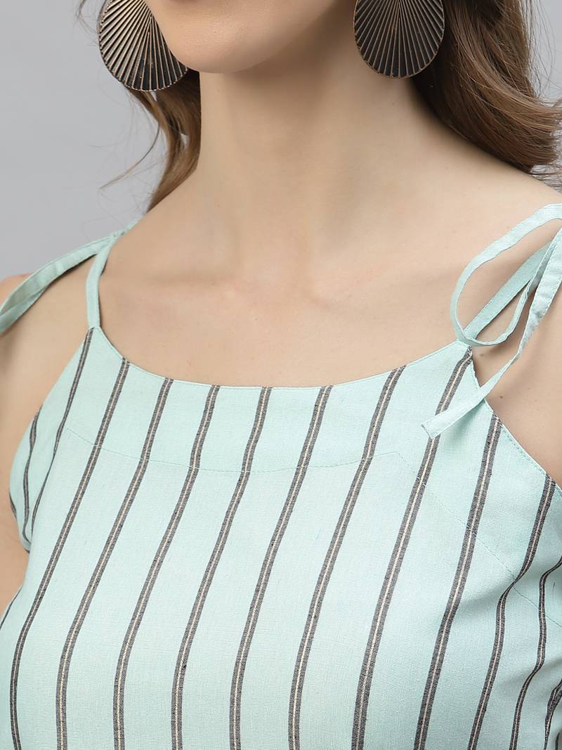 Women's Striped Cotton Blend Straight Kurta Pant Set