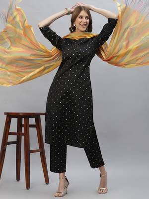 Women's Self Design Poly Silk Straight Kurta Pant & Dupatta Set 1