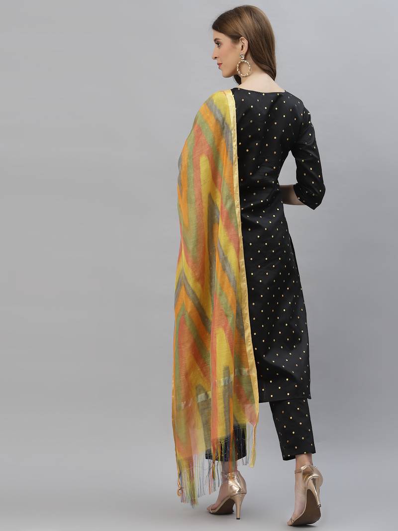 Women's Self Design Poly Silk Straight Kurta Pant & Dupatta Set