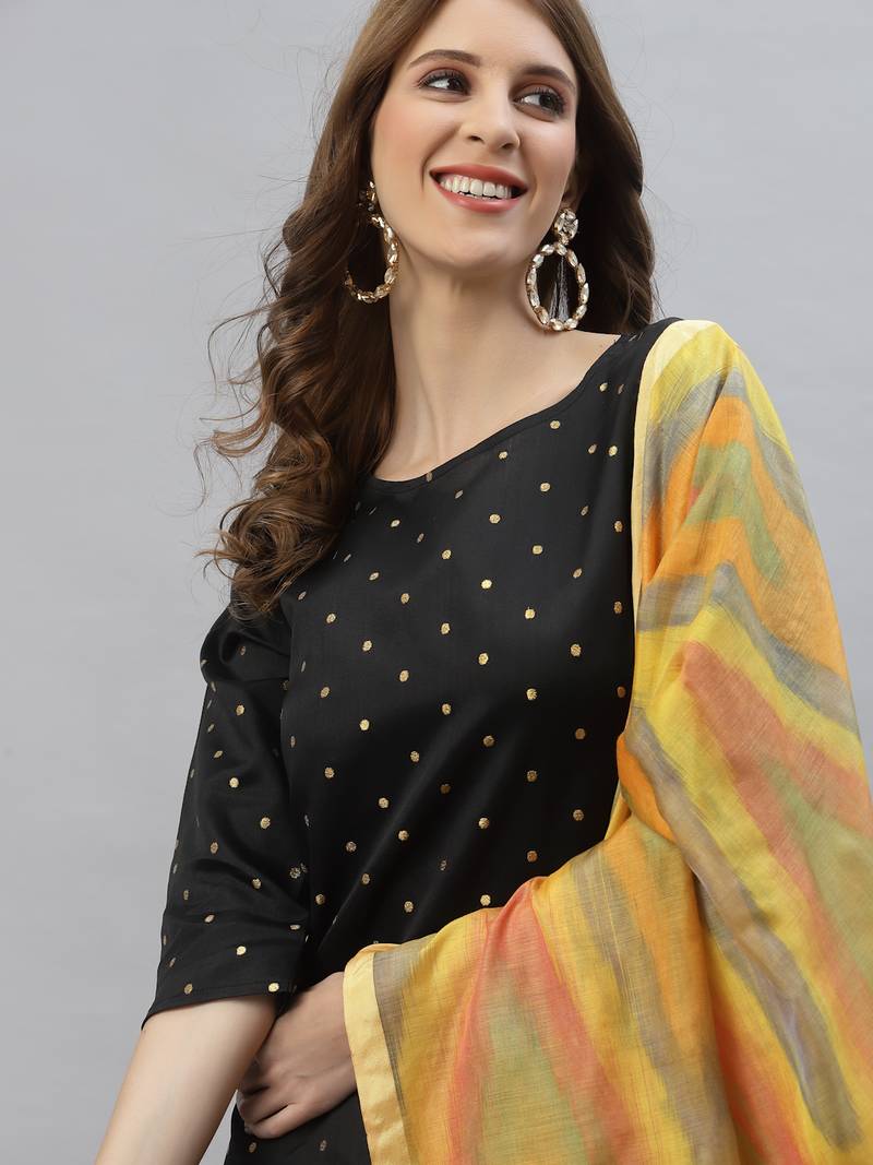 Women's Self Design Poly Silk Straight Kurta Pant & Dupatta Set