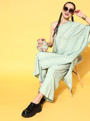 Women's Rayon Printed Asymmetric Kurta Palazzo Set 1