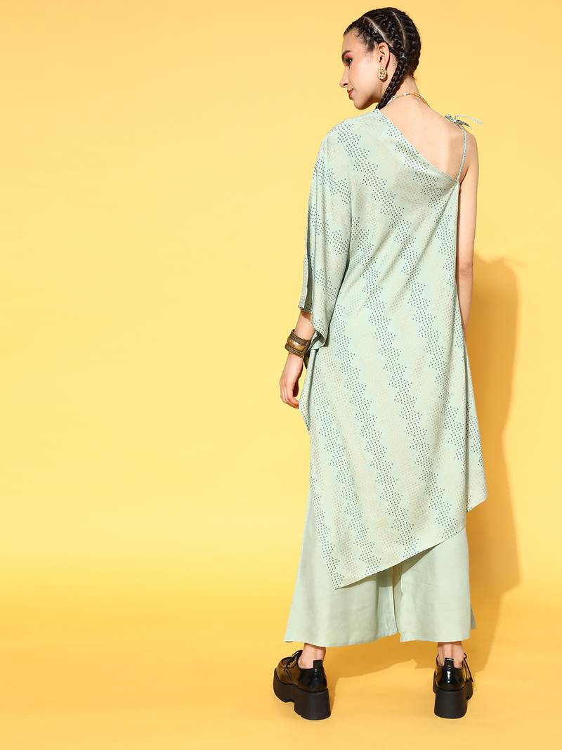 Women's Rayon Printed Asymmetric Kurta Palazzo Set