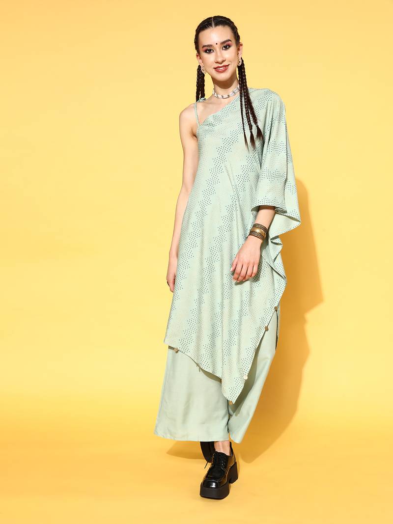 Women's Rayon Printed Asymmetric Kurta Palazzo Set