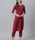 Women's Gold Printed Rayon Straight Kurta Pant Set