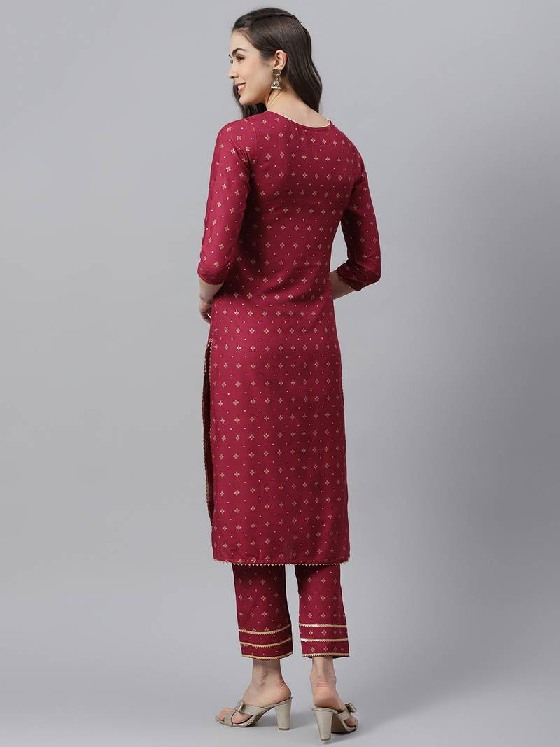 Women's Gold Printed Rayon Straight Kurta Pant Set