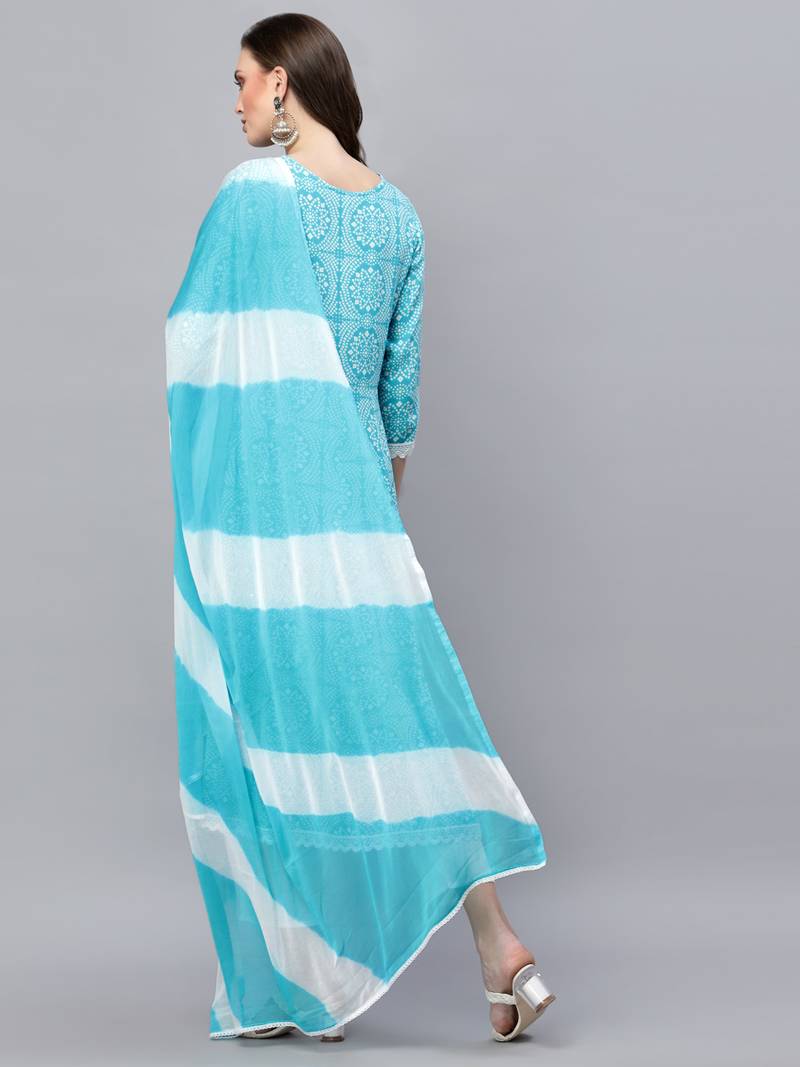 Women's Bandhej Printed & Embroidered Anarkali Kurta Pant Dupatta Set