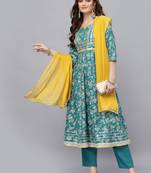 Women's Floral Printed Rayon Anarkali Kurta Pant Dupatta Set
