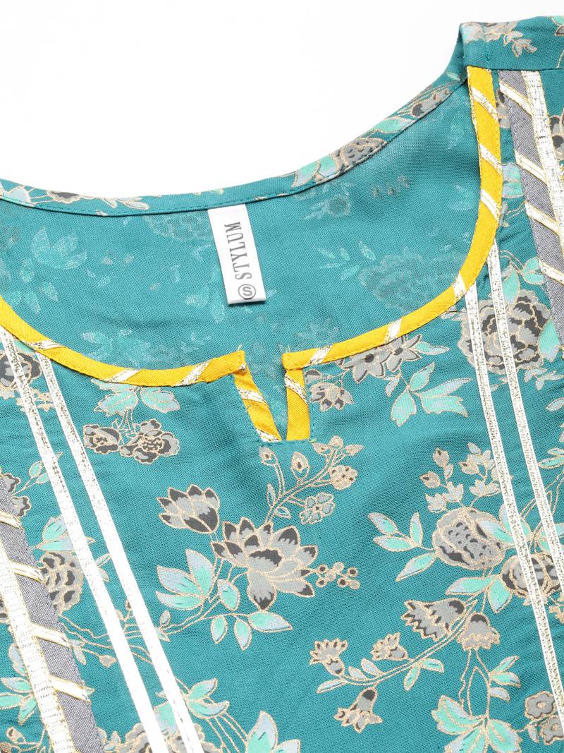 Women's Floral Printed Rayon Anarkali Kurta Pant Dupatta Set