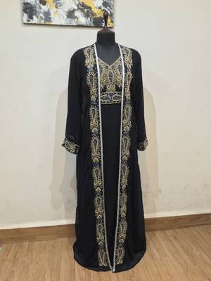 Black Georgette Zari Embroidered Kaftan with Inner Dress 1